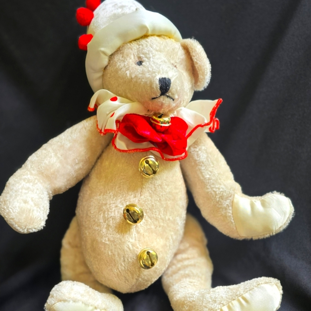 MARK ROBERTS CHRISTMAS HOLIDAY PIERROT CLOWN BEAR JOINTED JINGLE BELLS HAT